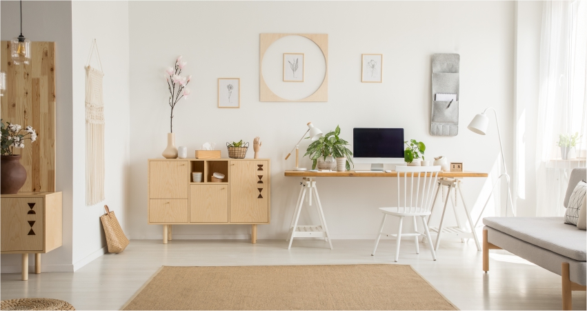 ترکیب بژ و سفید رنگ اتاق کار و مطالعه