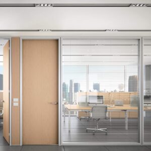 پارتیشن شیشه ای با درب ام دی اف