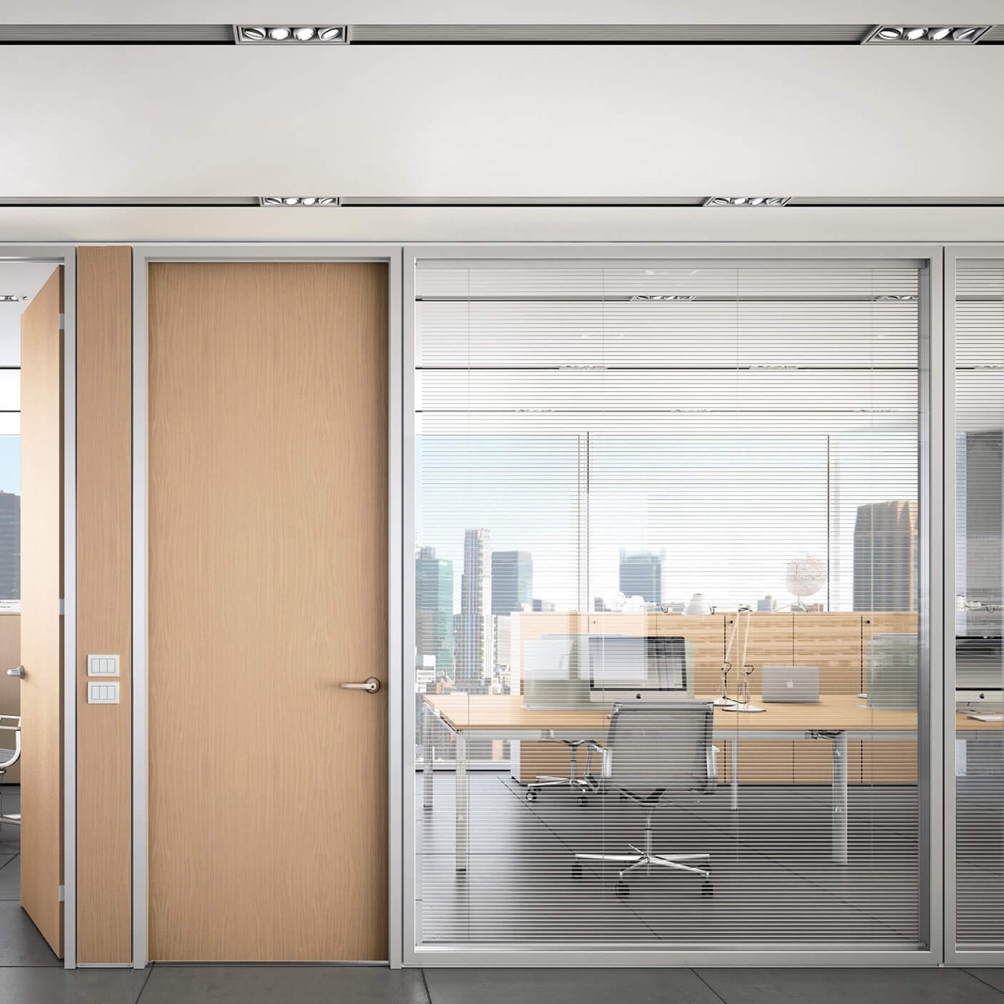 پارتیشن شیشه ای با درب ام دی اف