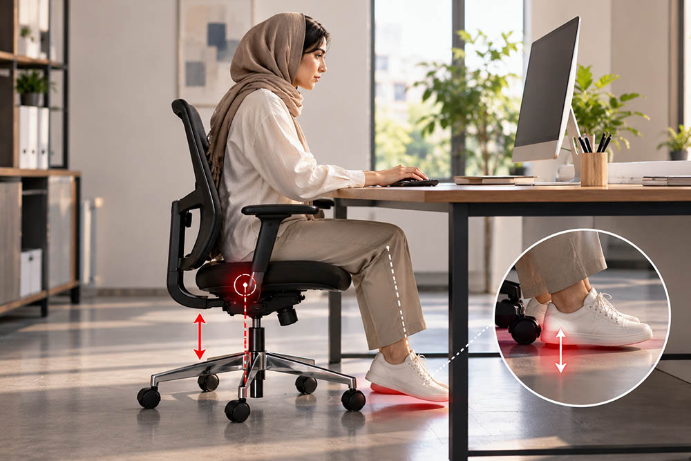 ۱. ارتفاع مناسب صندلی اداری رعایت نشده است